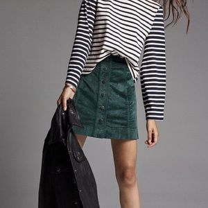 madewell emerald velveteen button front skirt